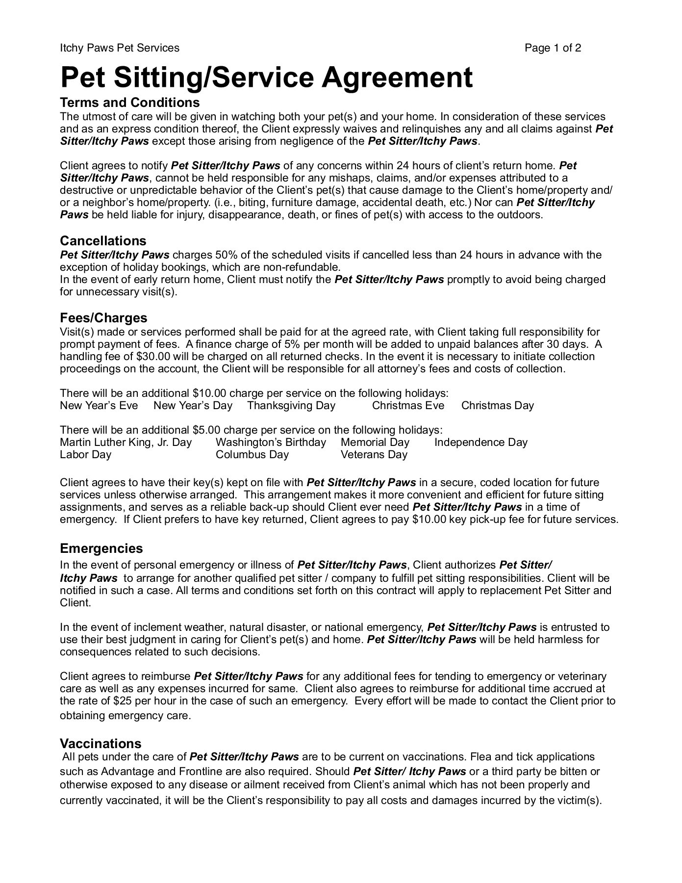 Service Agreement Terms And Conditions Page 1 Of 2 Pet Sittingservice Agreement Fliphtml5