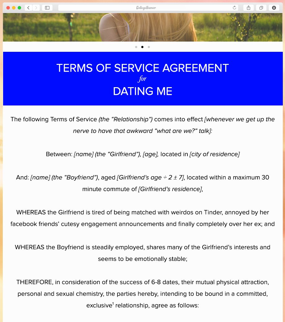 Service Agreement Terms And Conditions Terms Of Service Agreement For Dating Me Collegehumor Post