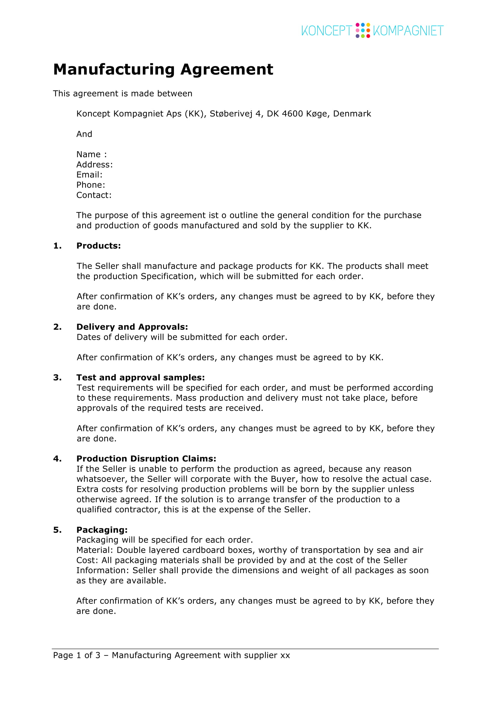 Simple Agreement Contract 11 Contract Manufacturing Agreement Template Examples Pdf Google