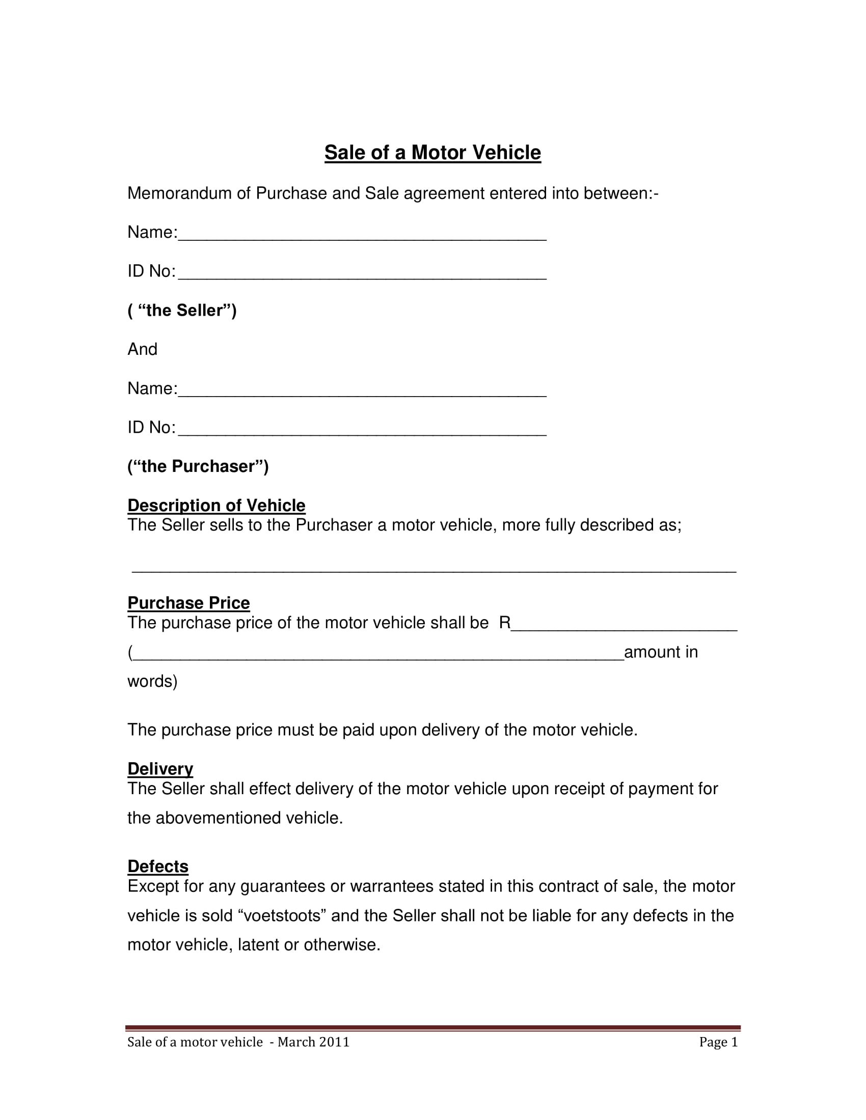 Simple Agreement Contract 3 Vehicle Sales Agreement Contract Forms Pdf