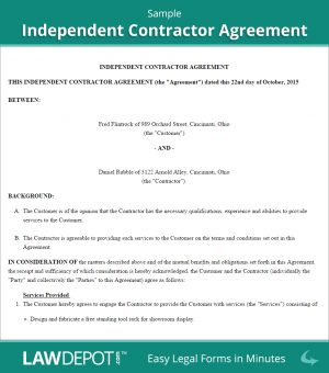 Simple Agreement Contract Free Independent Contractor Agreement Create Download And Print