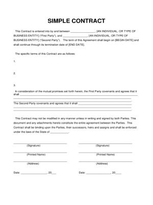 Simple Agreement Contract Simple Contracts Templates Ataumberglauf Verband
