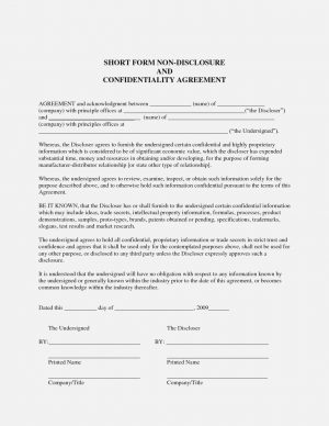 Simple Confidentiality Agreement Sample Non Disclosure Agreement Confidentiality Agreement Sample