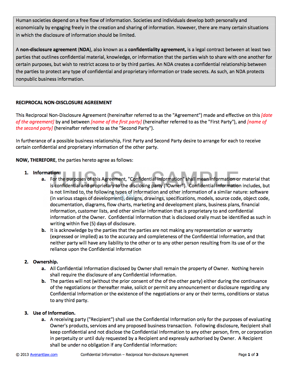 Simple Confidentiality Agreement Sample Non Disclosure Agreement