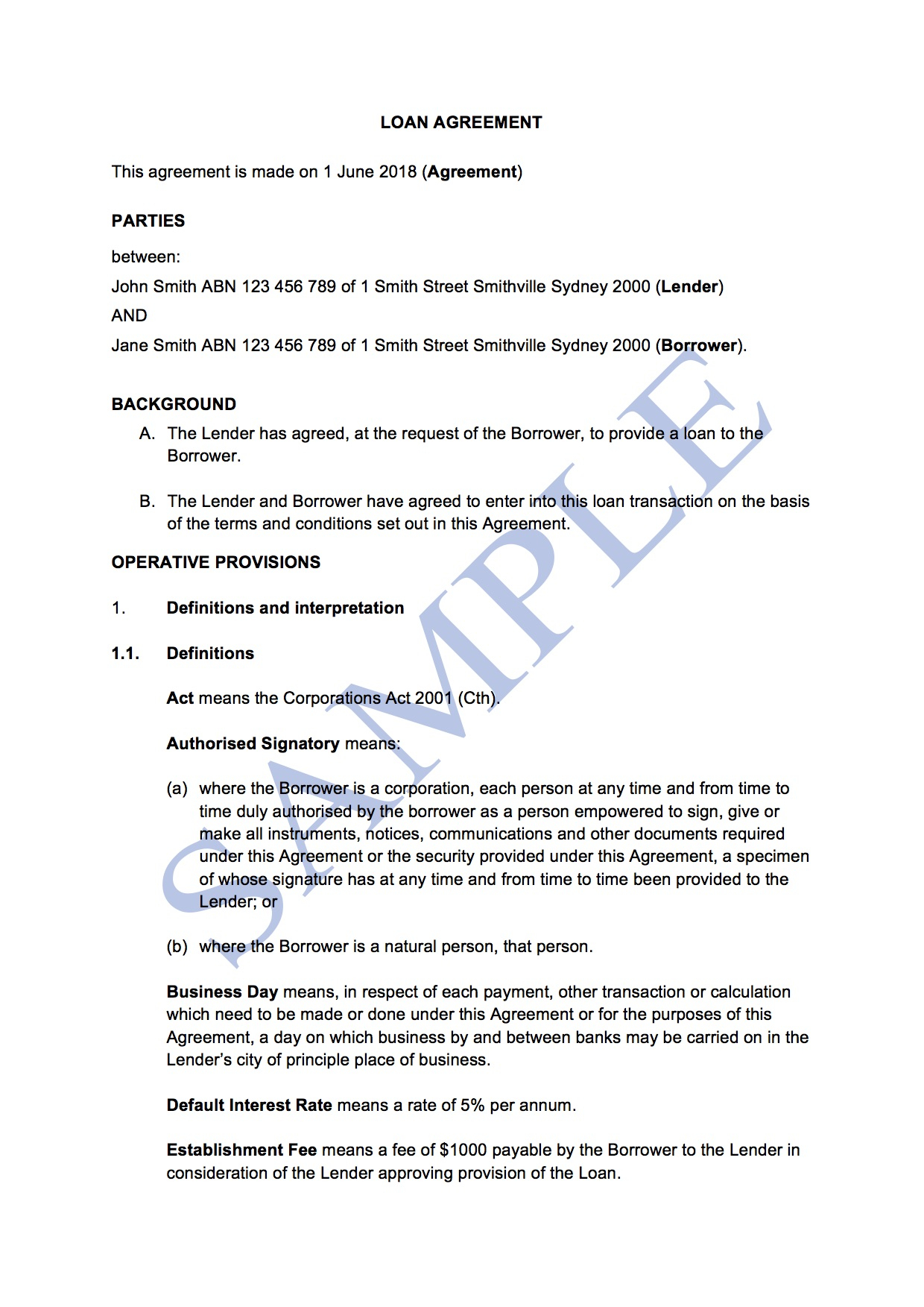 Simple Loan Agreement Pdf Loan Agreement With Interest Free Template Sample Lawpath