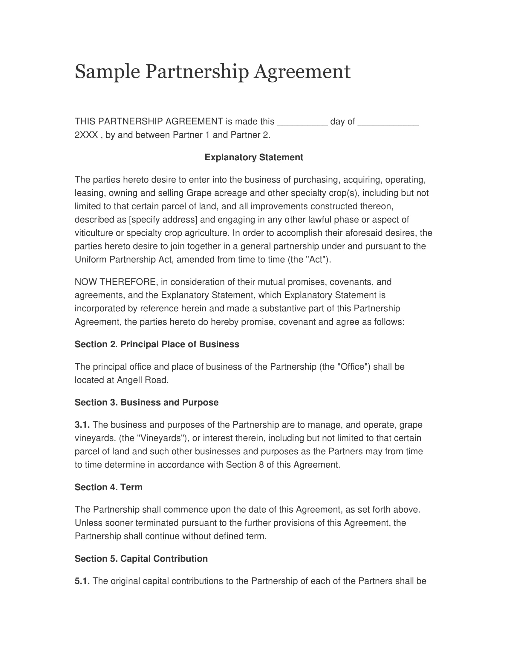 Simple Partnership Agreement Template 24 Free Partnership Agreement Pdf Doc Examples