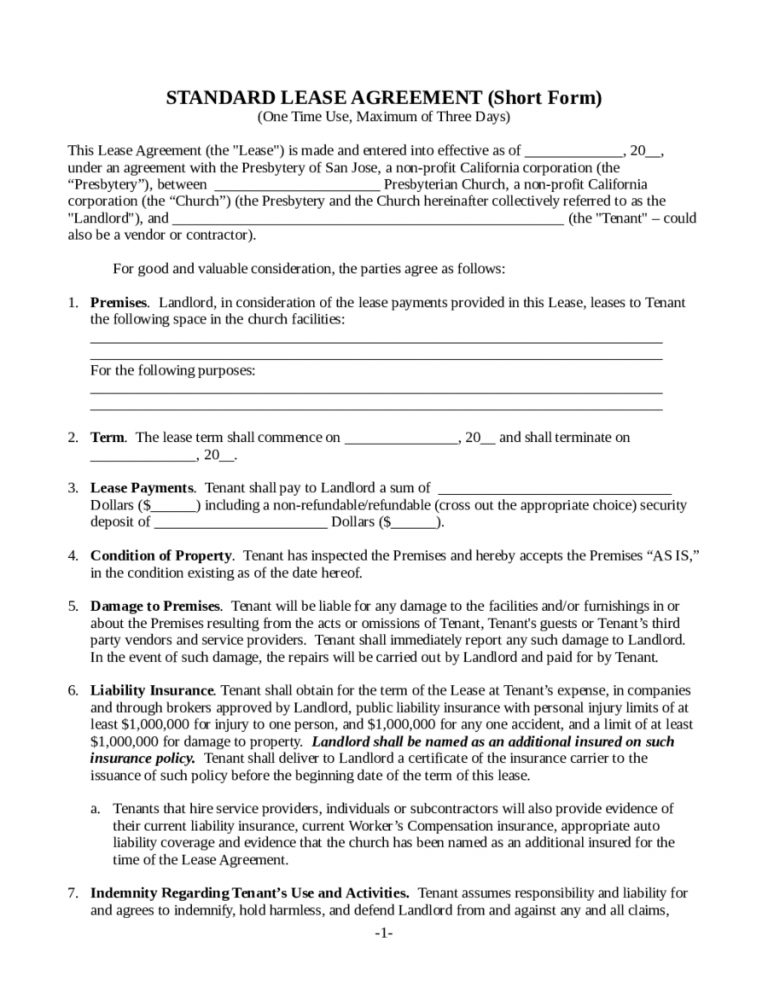 Simple Room Lease Agreement 2019 Rental Agreement Fillable Printable ...