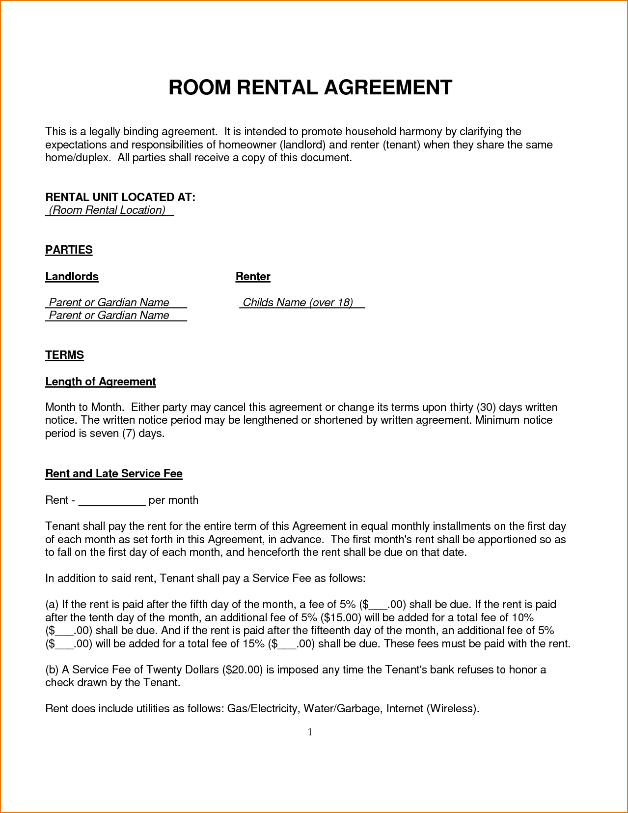Simple Room Lease Agreement 4 Room Rental Agreement Template Teknoswitch