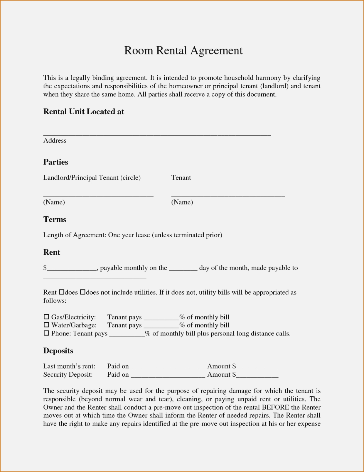 Simple Room Lease Agreement Simple Room Rental Agreement Form Free Last 12 Room Lease Agreement
