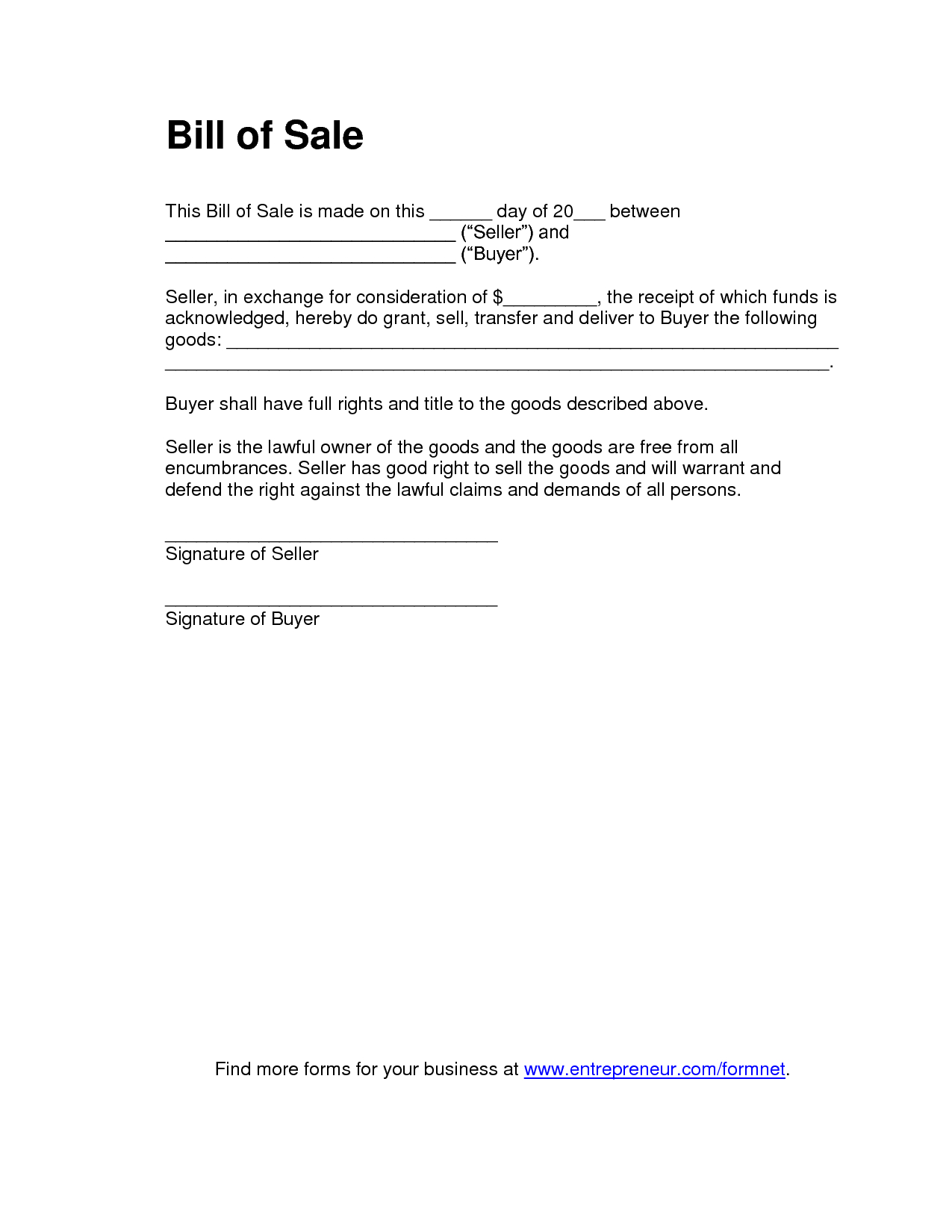 Simple Sales Agreement Template Free Printable Tractor Bill Of Sale Form Generic