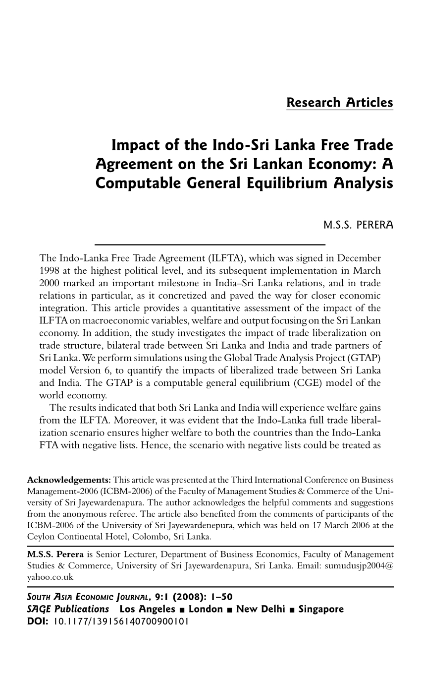 South Asian Preferential Trade Agreement Pdf Impact Of The Indo Sri Lanka Free Trade Agreement On The Sri