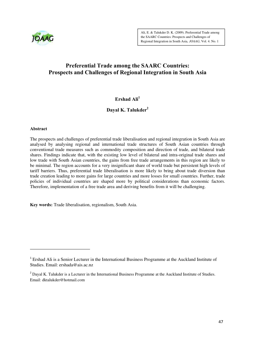 South Asian Preferential Trade Agreement Pdf Preferential Trade Among The Saarc Countries Prospects And