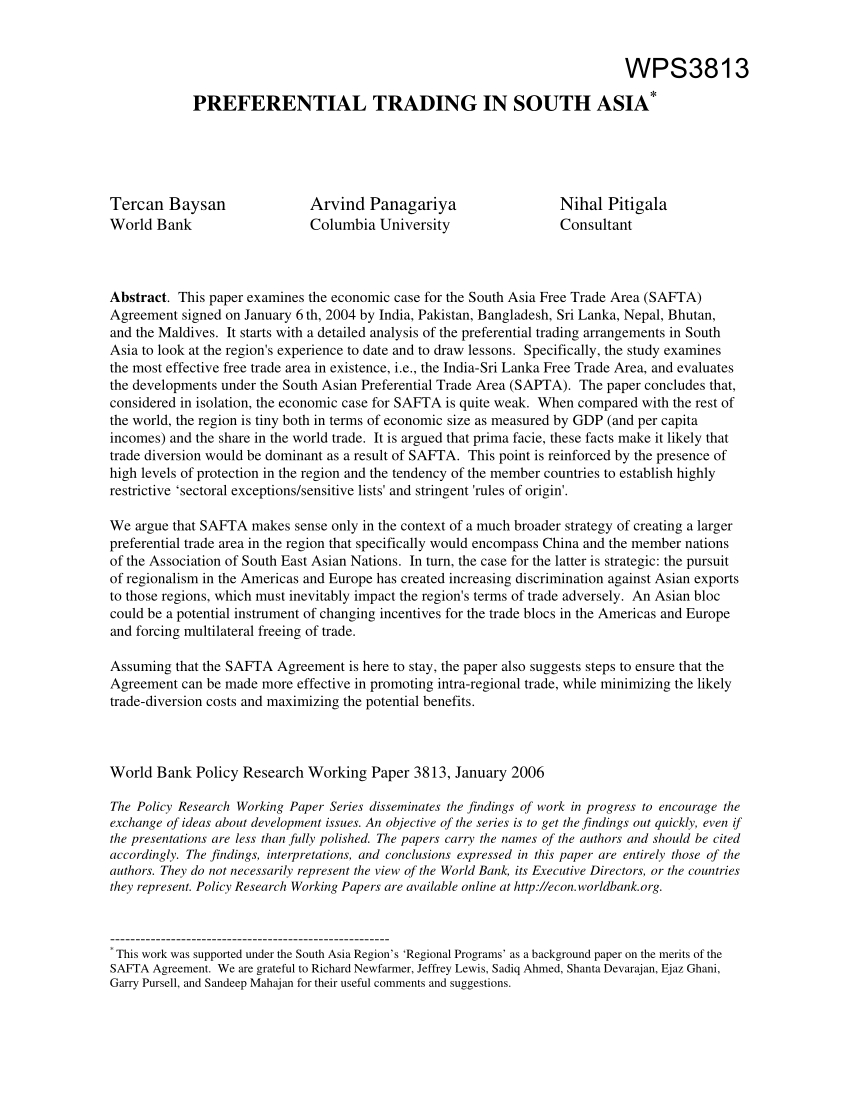 South Asian Preferential Trade Agreement Pdf Preferential Trading In South Asia