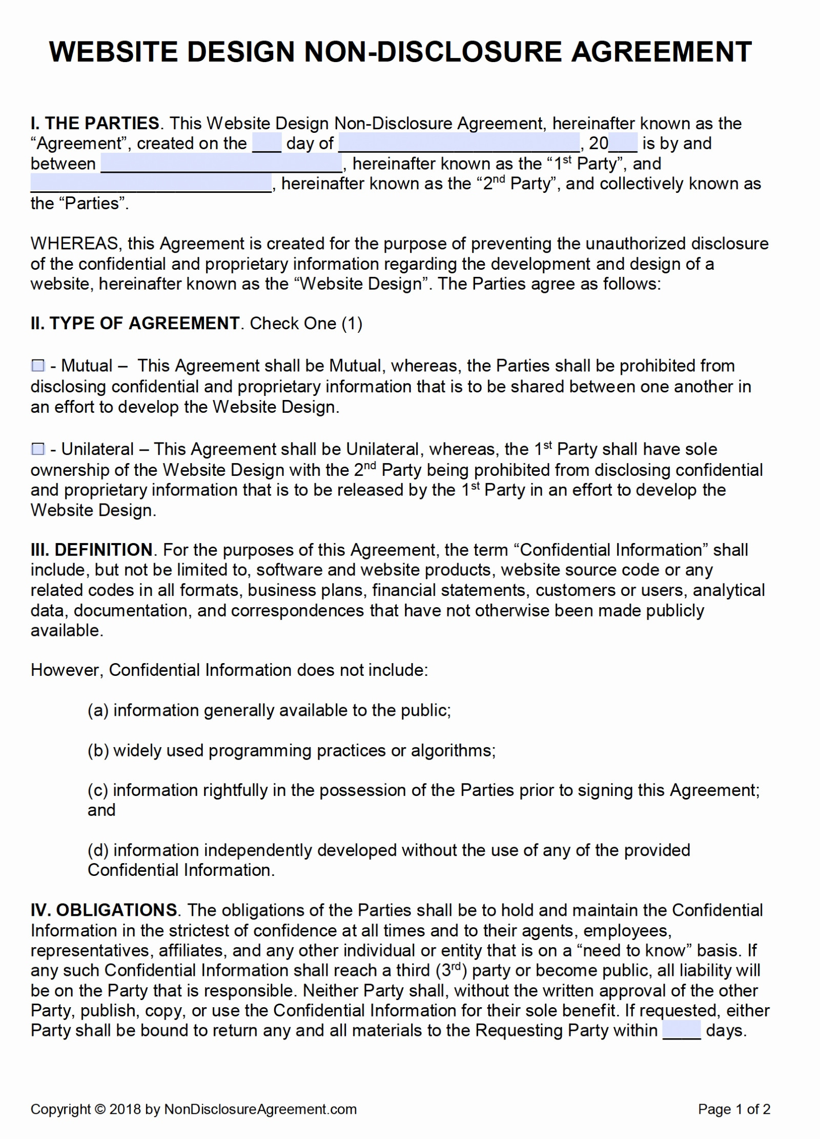 Standard Non Disclosure Agreement Pdf Financial Statement Confidentiality Agreement Then Stirring Nda Form