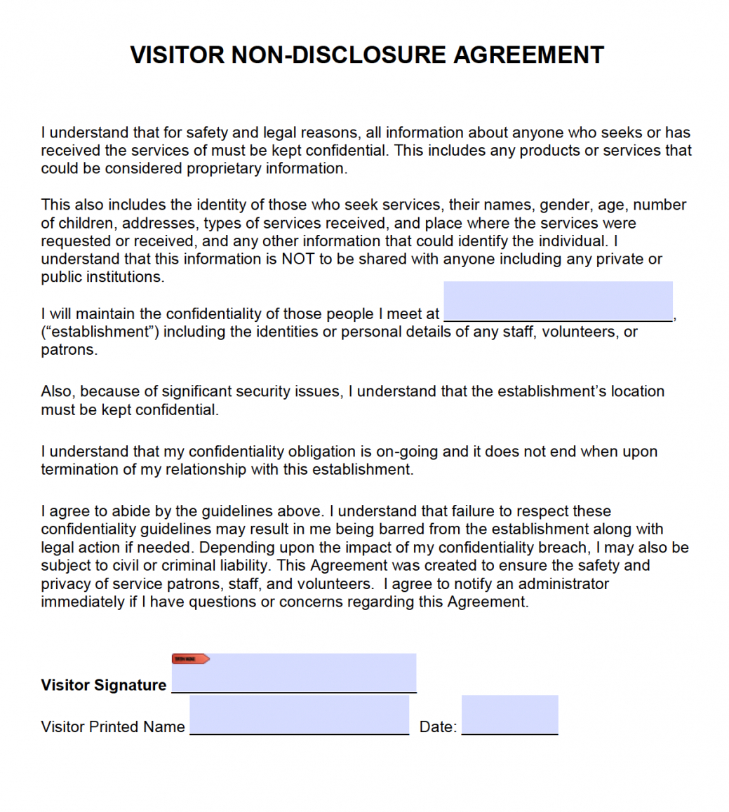 Standard Non Disclosure Agreement Pdf Free Free Visitor Nondisclosure Agreement Nda Pdf Word Docx