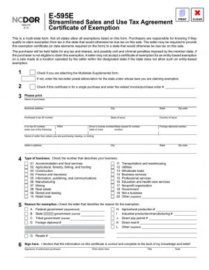 Streamlined Sales And Use Tax Agreement Form E 595e North Carolina Department Of Revenue