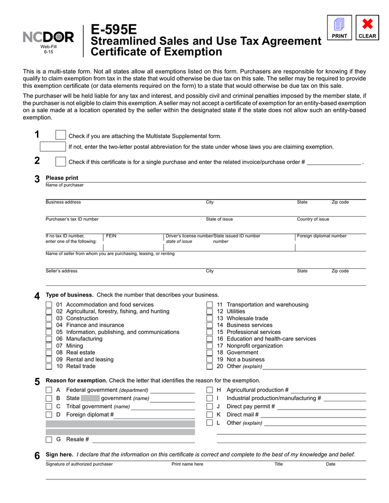 Streamlined Sales And Use Tax Agreement Form E 595e North Carolina Department Of Revenue