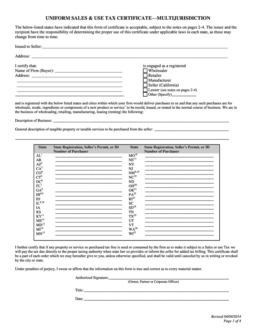 Streamlined Sales And Use Tax Agreement Form Printable Arizona Sales Tax Exemption Certificates