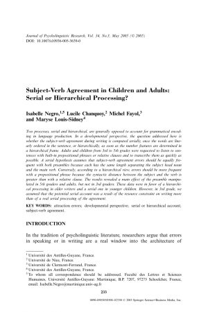 Subject Of Verb Agreement Pdf Subject Verb Agreement In Children And Adults Serial Or