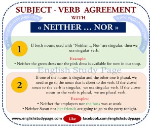 Subject Of Verb Agreement Subject Verb Agreement With Neither Nor English Study Page