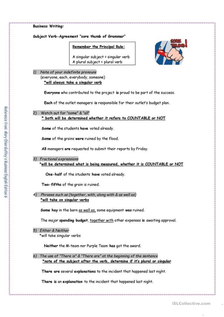 Subject Of Verb Agreement Subject Verb Agreement Worksheet Free Esl ...