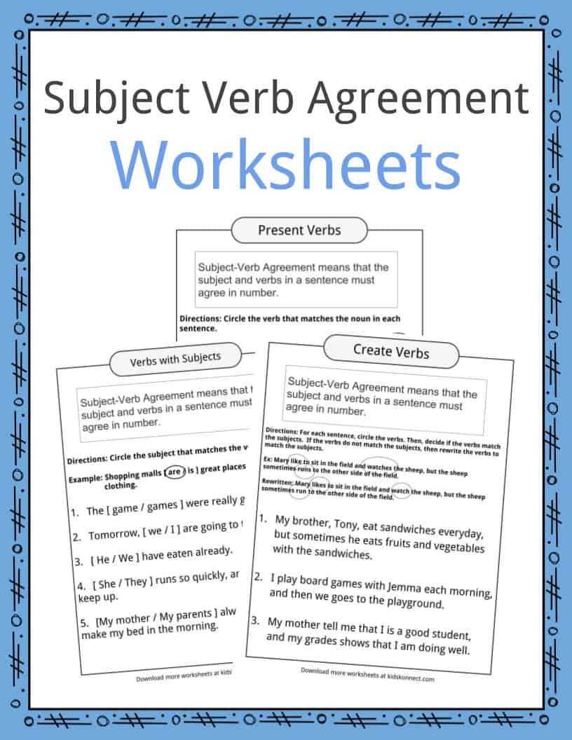 Subject Of Verb Agreement Subject Verb Agreement Worksheets Kidskonnect