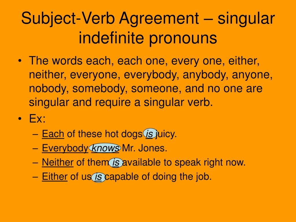 Subject Verb Agreement For Indefinite Pronouns Ppt Subject Verb Agreement Portions Powerpoint Presentation