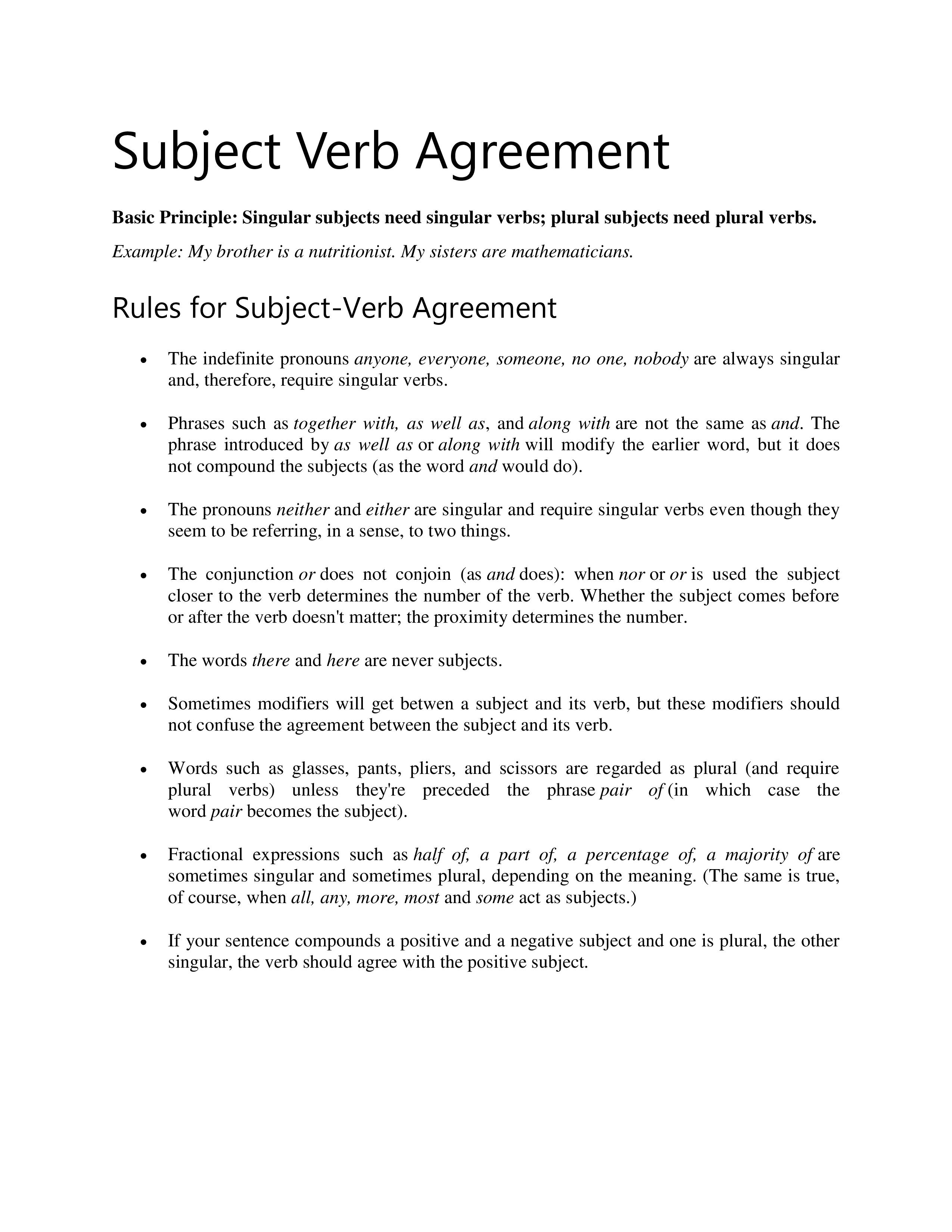 Subject Verb Agreement For Indefinite Pronouns Subject Verb Agreement Notes