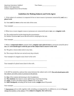 Subject Verb Agreement For Indefinite Pronouns Subject Verb Agreement Worksheet