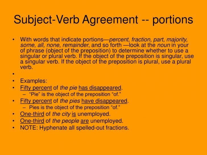 Subject Verb Agreement Ppt Subject Verb Agreement Portions Powerpoint Presentation 6111