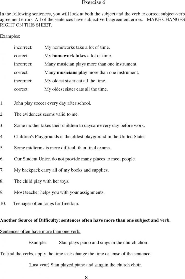 Subject Verb Agreement Quiz With Answer Keys 3 Subject Verb Agreement ...