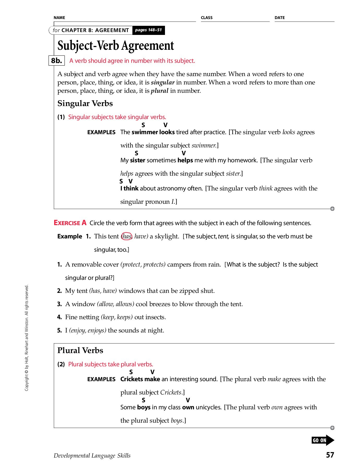 Subject Verb Agreement Quiz With Answer Keys Chapter 8 Agreement Subject Verb Agreement Pages 1 12 Text
