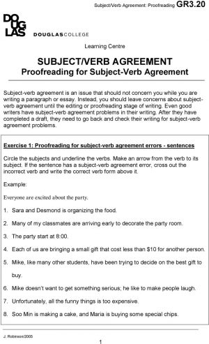 Subject Verb Agreement Quiz With Answer Keys Subjectverb Agreement Proofreading For Subject Verb Agreement Pdf