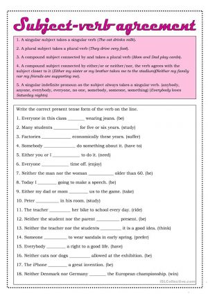 Subject Verb Agreement Subject Verb Agreement Worksheet Free Esl Printable Worksheets