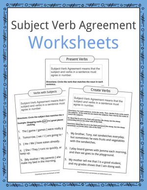 Subject Verb Agreement Subject Verb Agreement Worksheets Kidskonnect