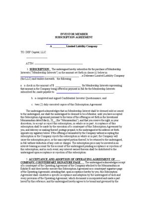 Subscription Agreement Llc Download Sample Llc Agreement Docsharetips
