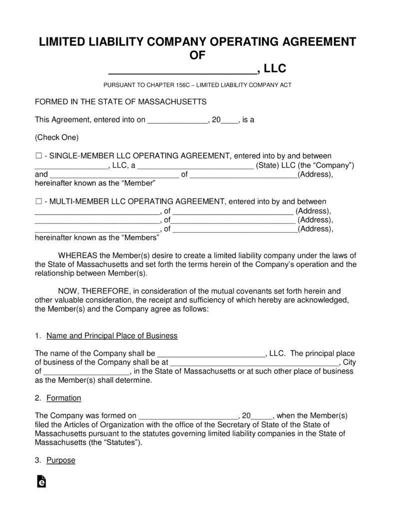 Subscription Agreement Llc Free Massachusetts Llc Operating Agreement Templates Word Pdf