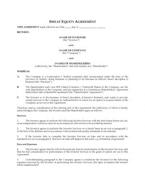 Sweat Equity Agreement Template Ontario Sweat Equity Agreement