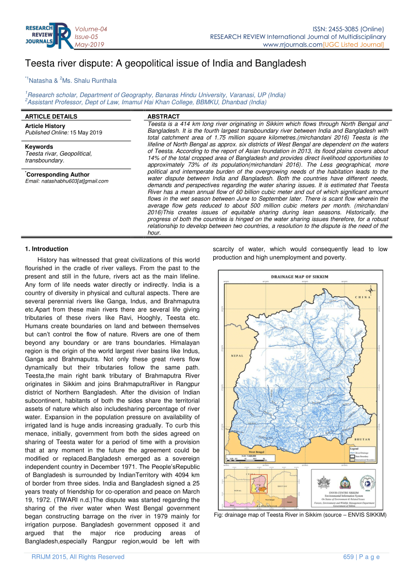 Teesta River Water Sharing Agreement Pdf Teesta River Dispute A Geopolitical Issue Of India And Bangladesh