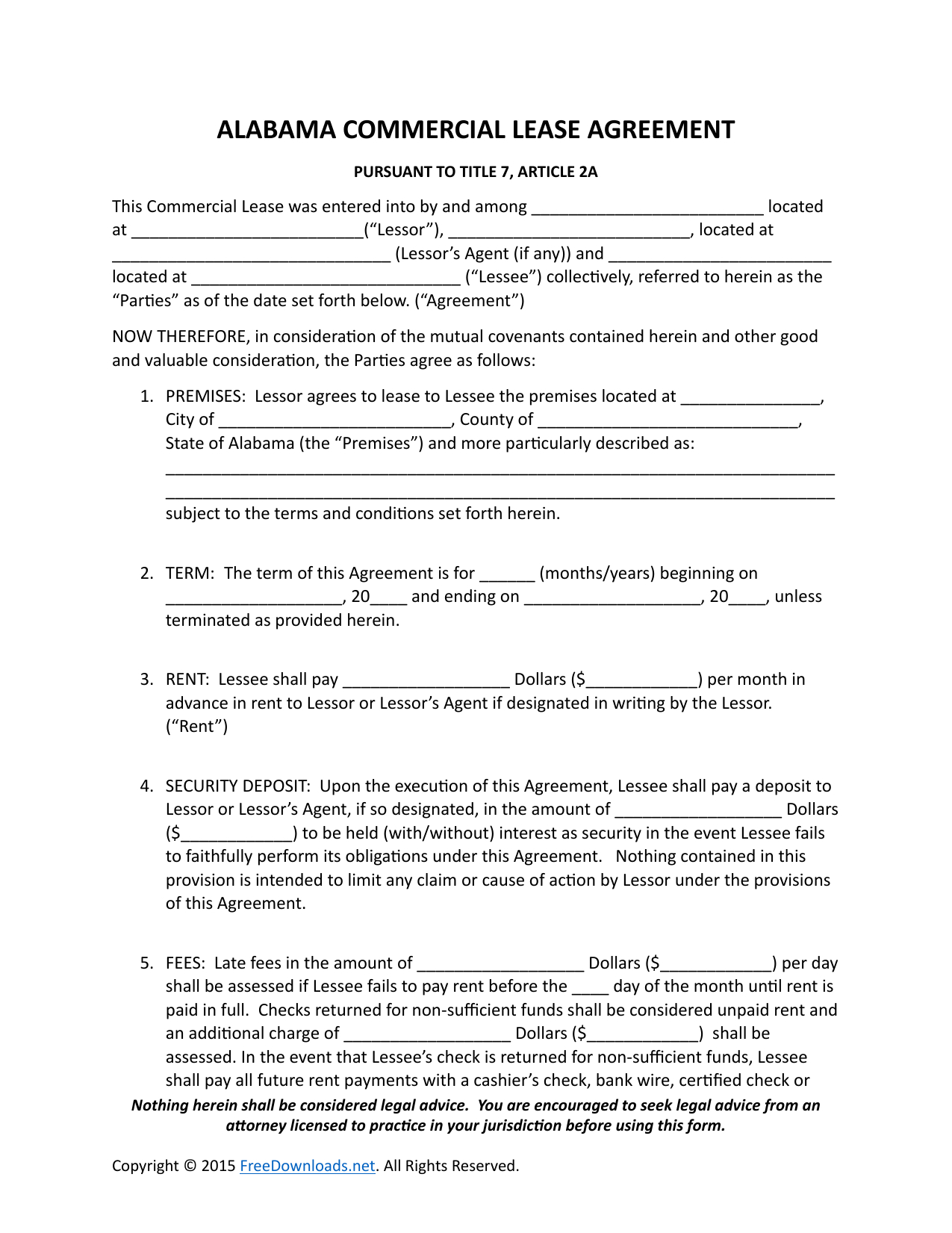 Template Lease Agreement Download Alabama Commercial Lease Agreement Template Pdf Rtf