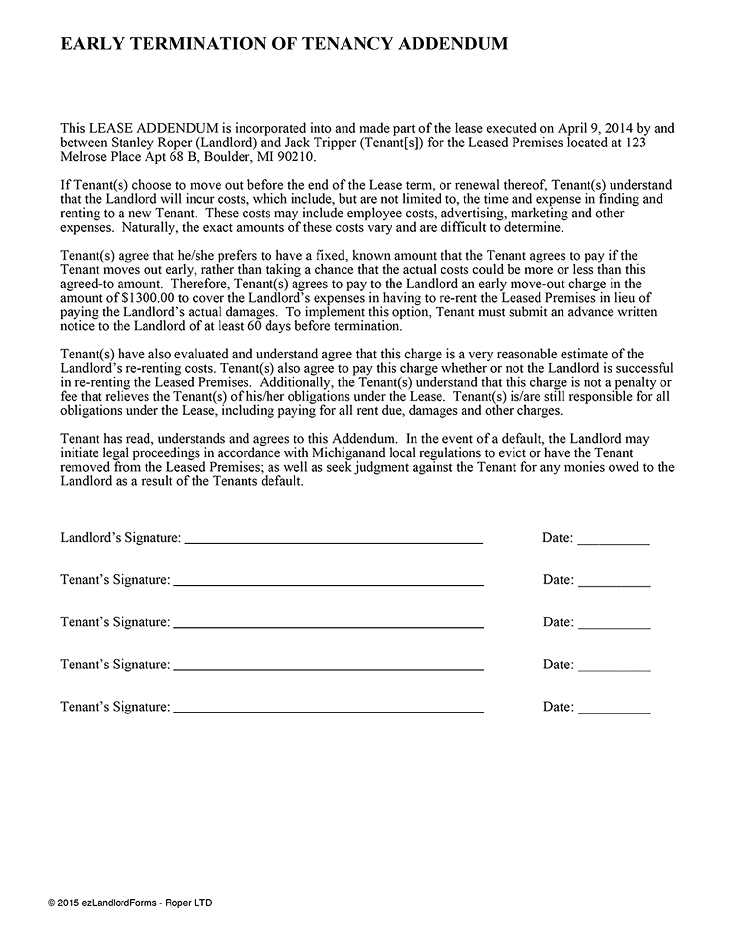 Termination Of Lease Agreement Early Lease Termination Addendum Ezlandlordforms