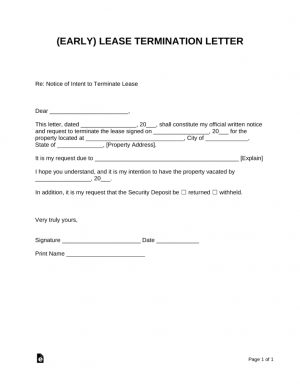 Termination Of Lease Agreement Early Lease Termination Letter Landlord Tenant Eforms Free