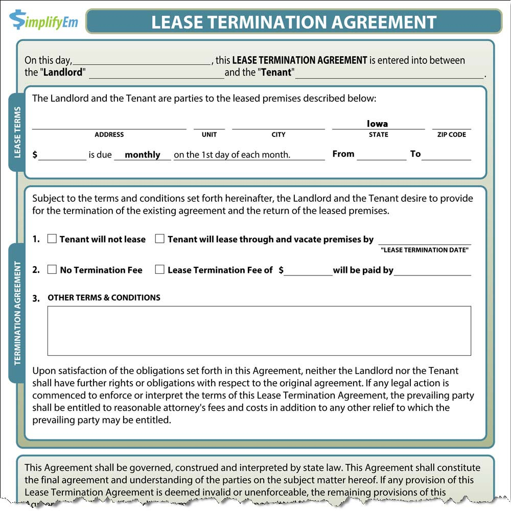 Termination Of Lease Agreement Iowa Lease Termination