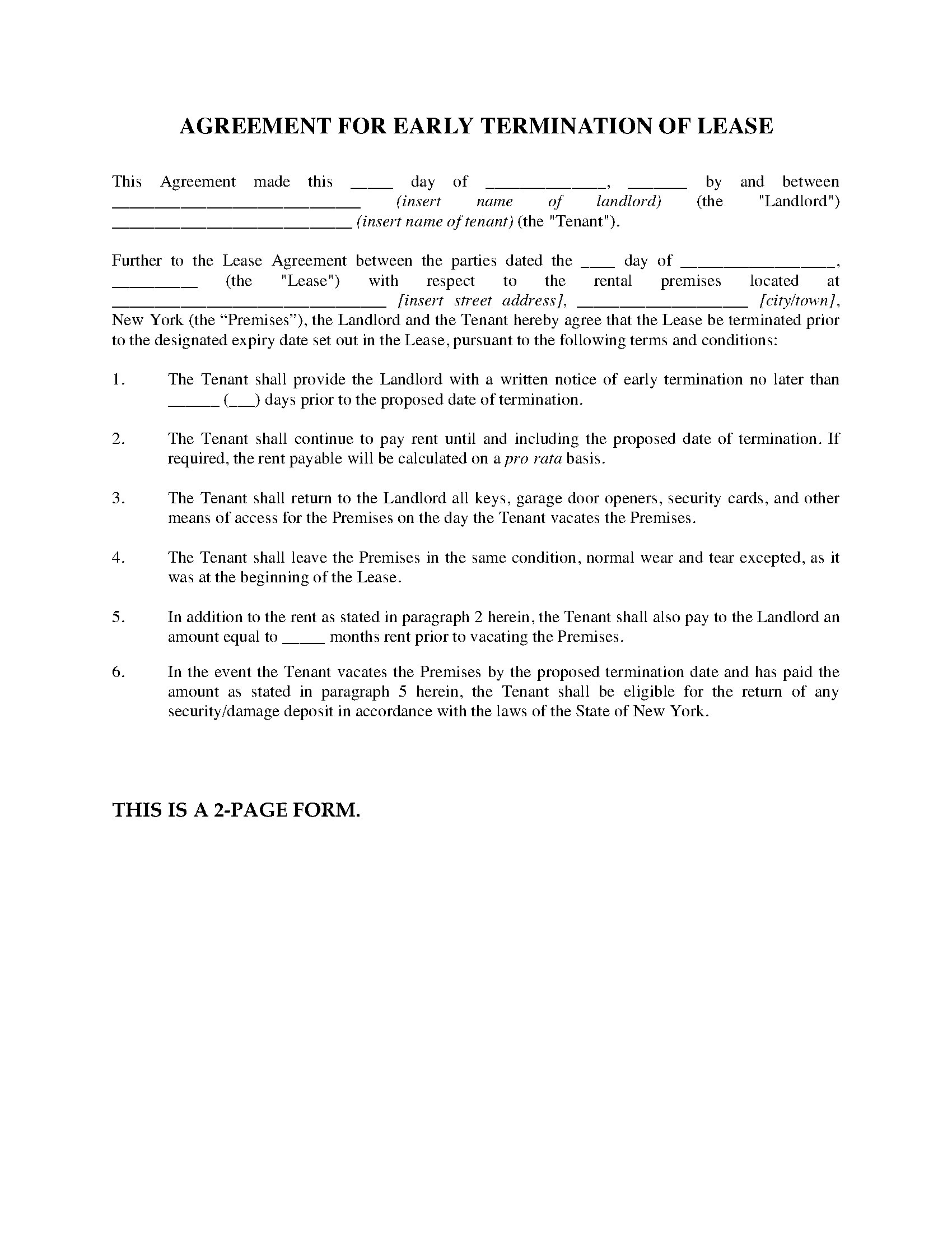 Termination Of Lease Agreement New York Agreement To Terminate Lease