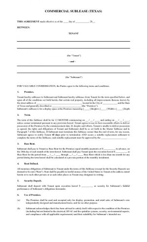 Texas Sublease Agreement Download Free Texas Sublease Agreement Commercial Printable
