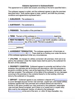 Texas Sublease Agreement Free Alabama Sublease Agreement Template Pdf Word Doc