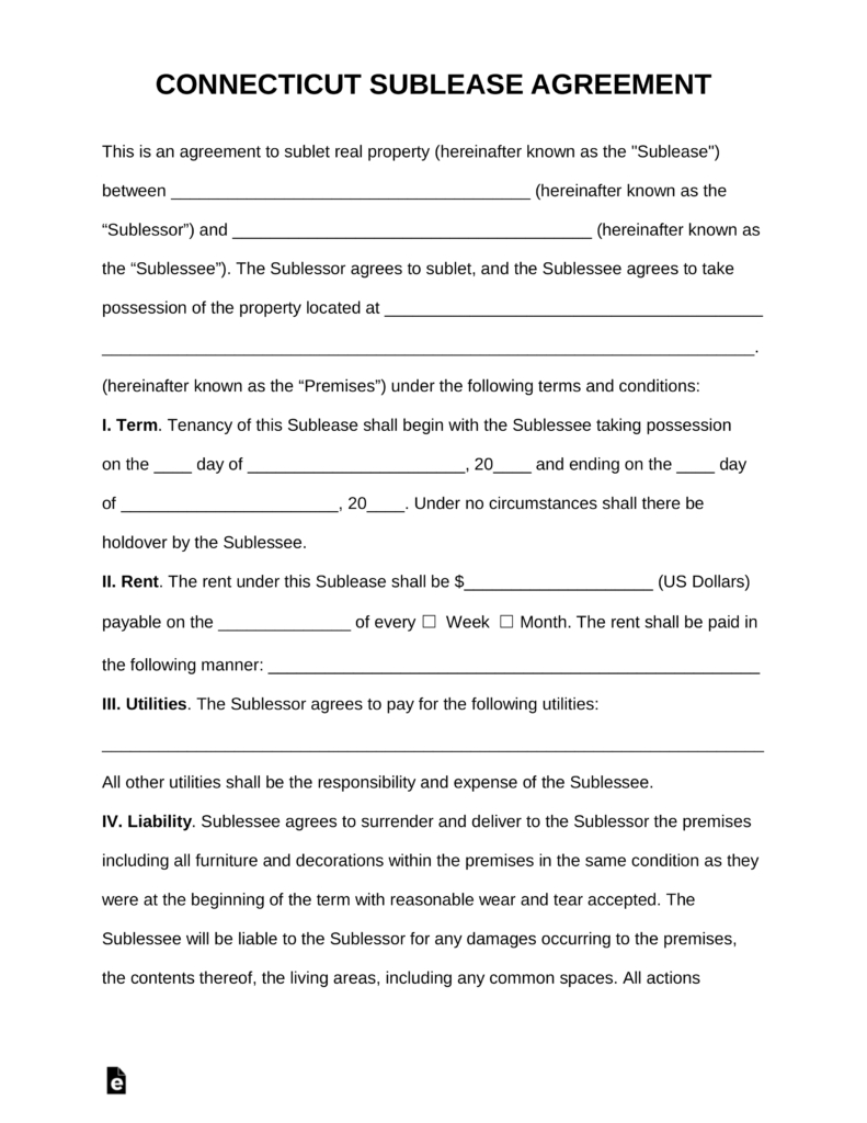 Texas Sublease Agreement Free Connecticut Sublease Agreement Template Pdf Word Eforms