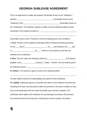 Texas Sublease Agreement Free Georgia Sublease Agreement Template Pdf Word Eforms