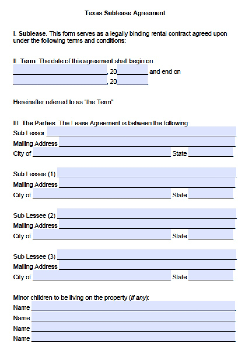Texas Sublease Agreement Free Texas Sublease Agreement Template Pdf Word Doc
