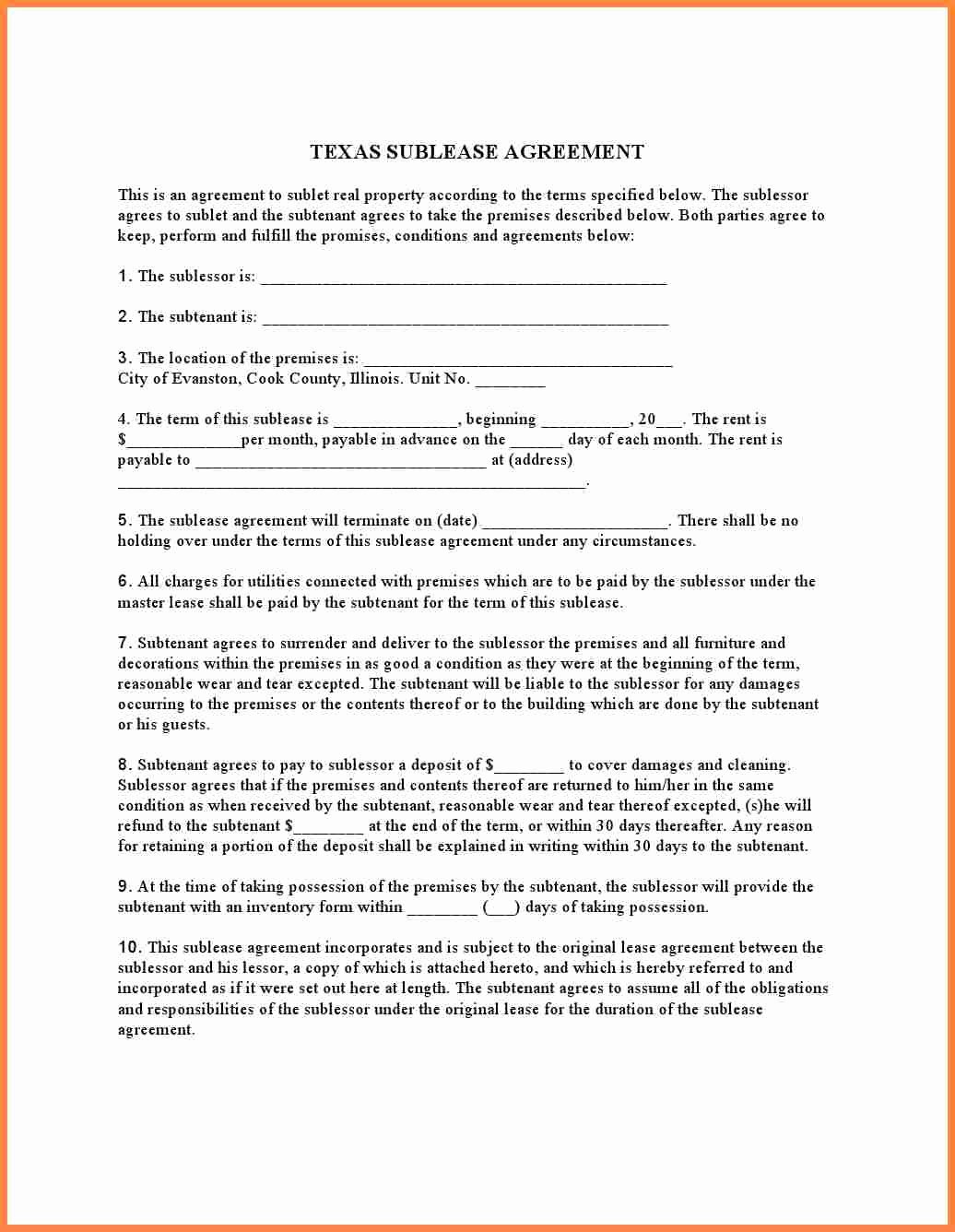 Texas Sublease Agreement Sublet Lease Agreement Template Template Modern Design